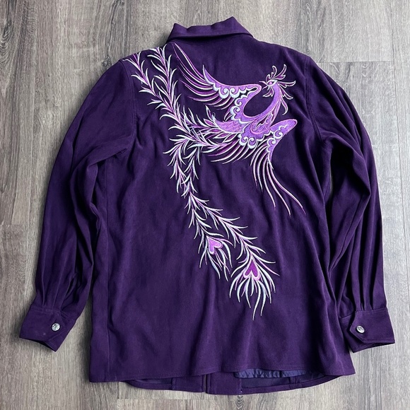Bob Mackie Wearable Art Purple Firebird/Phoenix Embroidered Jacket and Pants Set - Picture 11 of 16